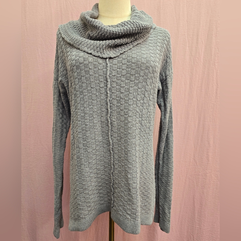 INTRO Womens Texture Knit Cowl Neck Long Sleeve Sweater Top, Gray - Medium